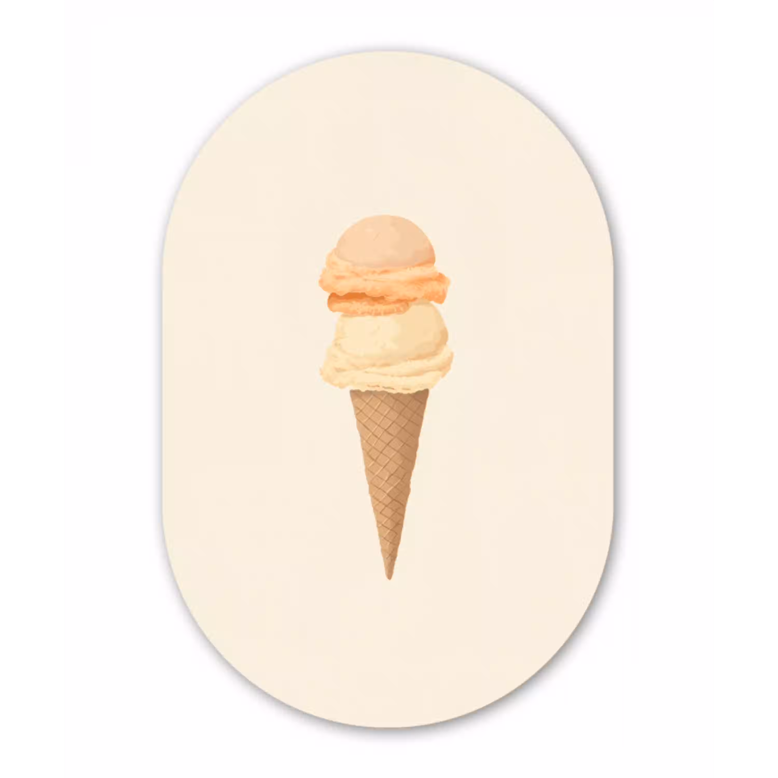Minimalistisch - Schepijs - Hoorntje - Beige Wandcirkel Ovaal Glas middel -3d