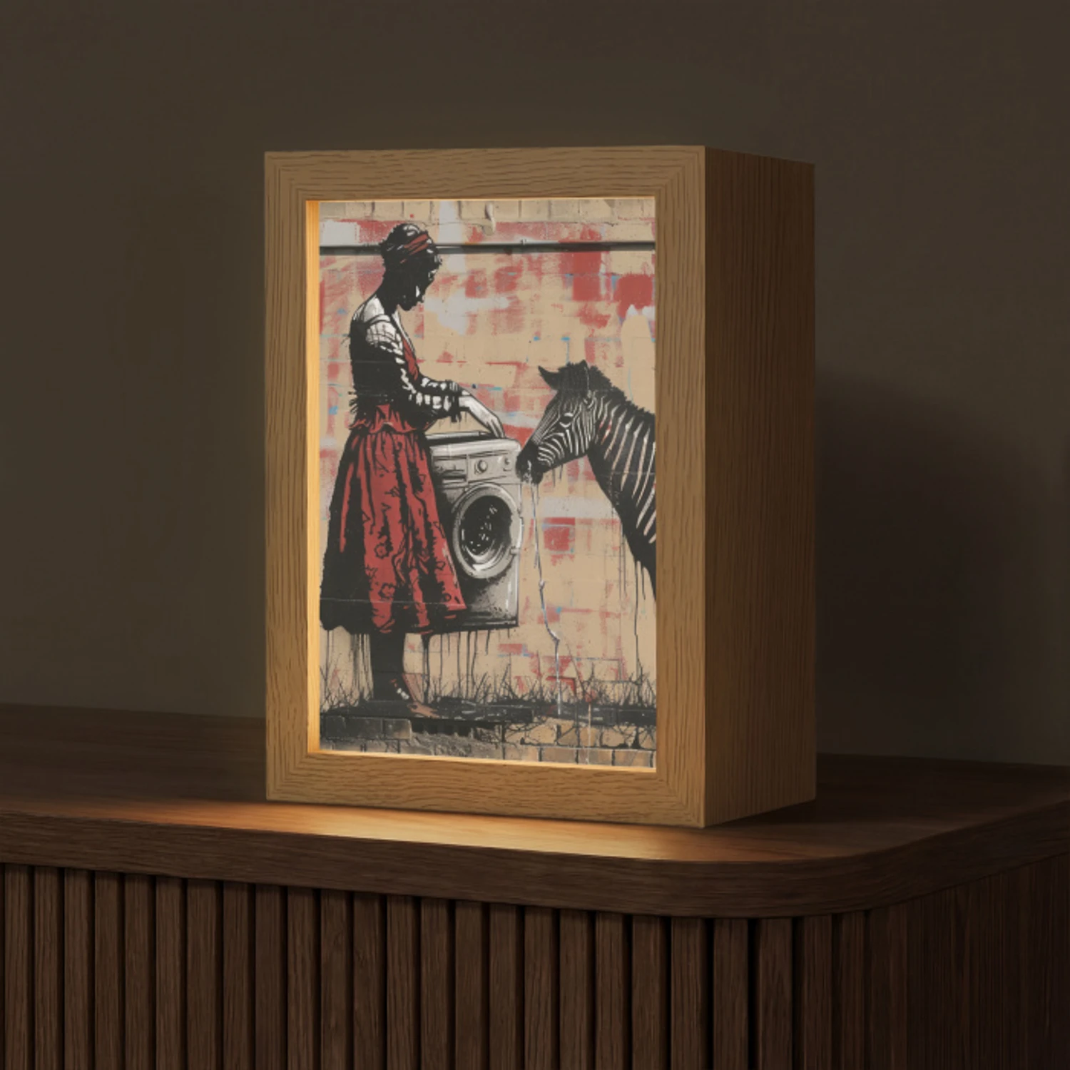 Street art - Zebra - Vrouw - Dieren - Graffiti - Banksy Style Light Box met kabel (Tafellamp) klein -z3d_website