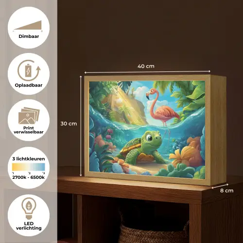 Schildpad - Flamingo - Tropisch - Oceaan Light Box met batterij (Wandlamp kind) middel -USP_websiteoverzichtNL