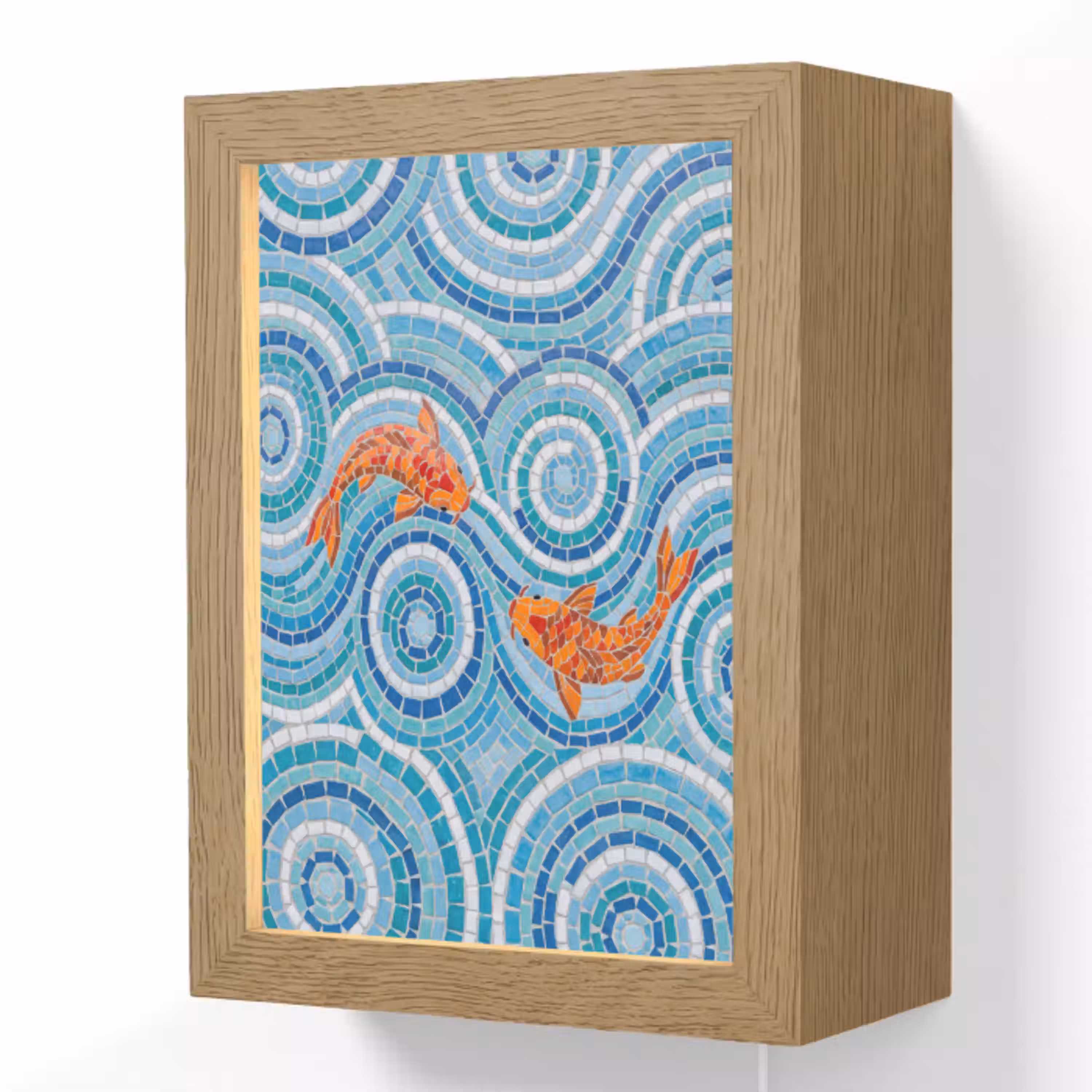 Vis - Mozaïek - Water - Decoratief - Blauw Light Box met kabel (Wandlamp) klein -3d