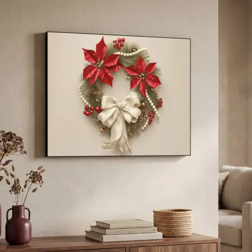 Deurkrans - Strik - Kerst - Rood - Groen Textielframe zwart klein -sfeer3