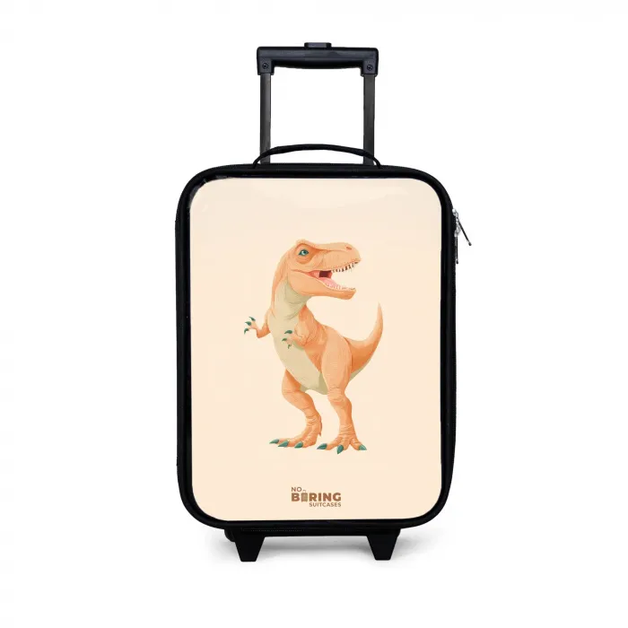 T-rex dino in oranje kleuren Kinderkoffer - Zwart klein -3d