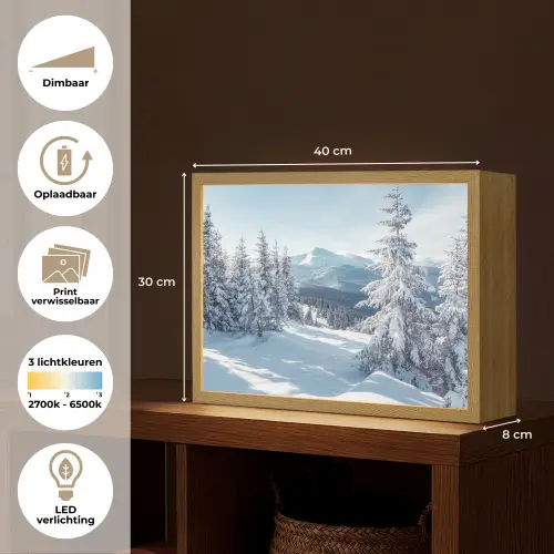 Winterlandschap - Natuur - Berg - Bomen - Sneeuw Light Box met batterij (Wandlamp) middel -USP_websiteoverzichtNL