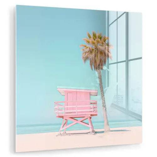 Palmboom - Strandhuis - Roze plexiglas 5mm klein -zzzproduct_nieuw