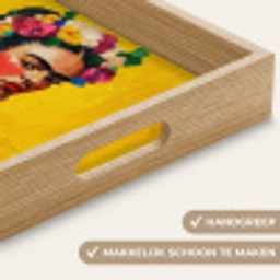 Frida Kahlo - Vrouw - Geel - Blauw - Bloemen Dienblad Rechthoek middel -USP_HandgreepNL