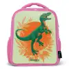 Groene dino tussen varens Kinderrugzak - Roze middel -3d
