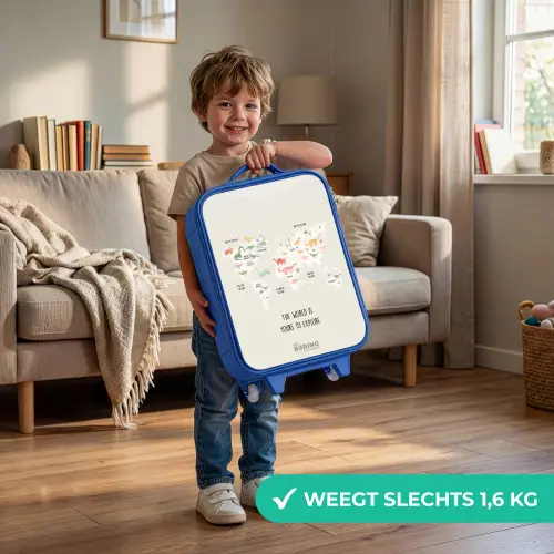 Dino wereldkaart Kinderkoffer - Blauw klein -sfeer2_NL
