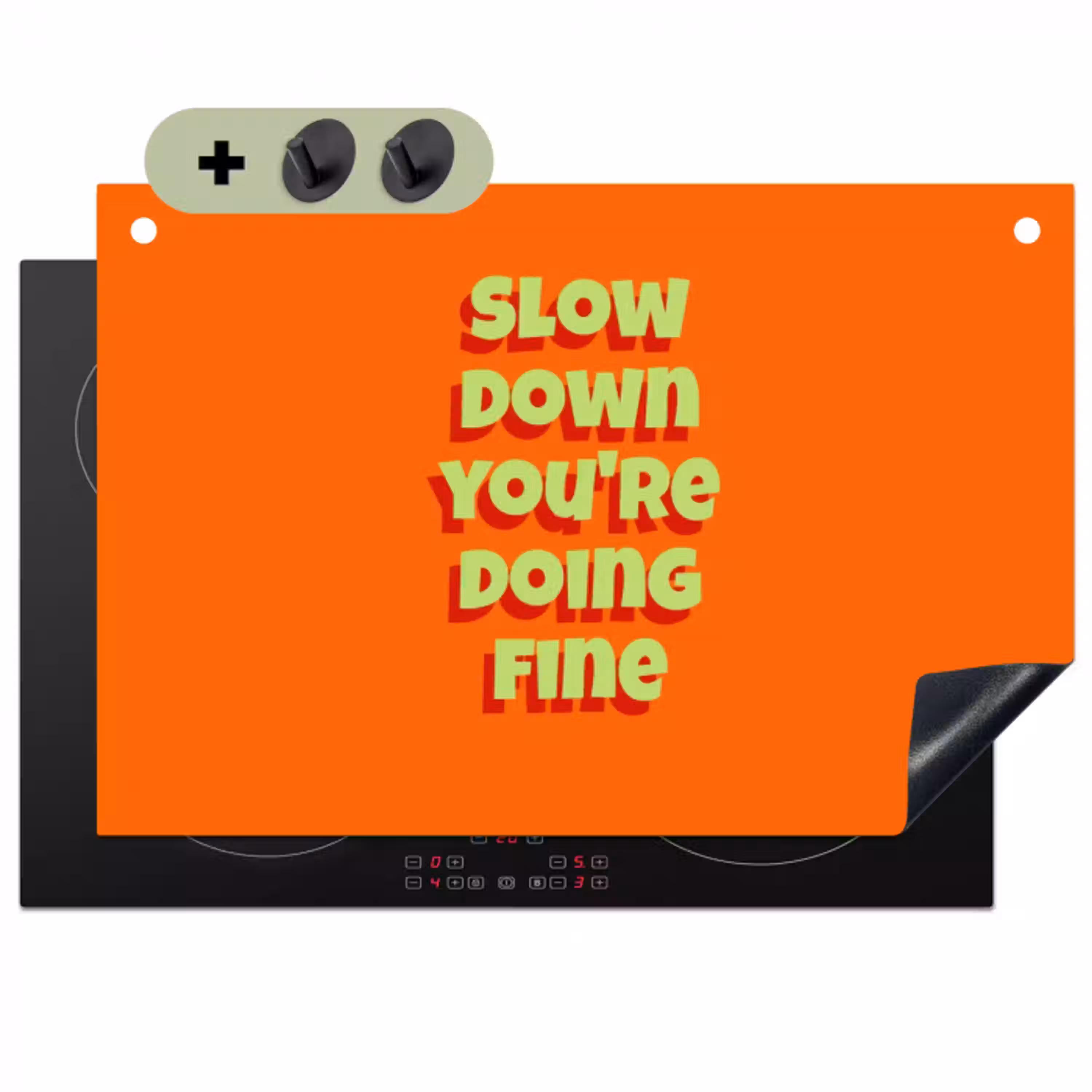 Slow down you're doing fine - Oranje - Simple Inductie beschemer met haakjes klein -3d