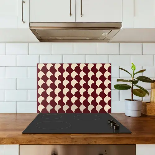 Rood - Tegelpatroon - Crème keuken achterwand spatscherm klein 900 -sfeer2