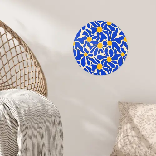Abstract - Bloem - Blauw Wandcirkel behangsticker klein 186 -sfeer4