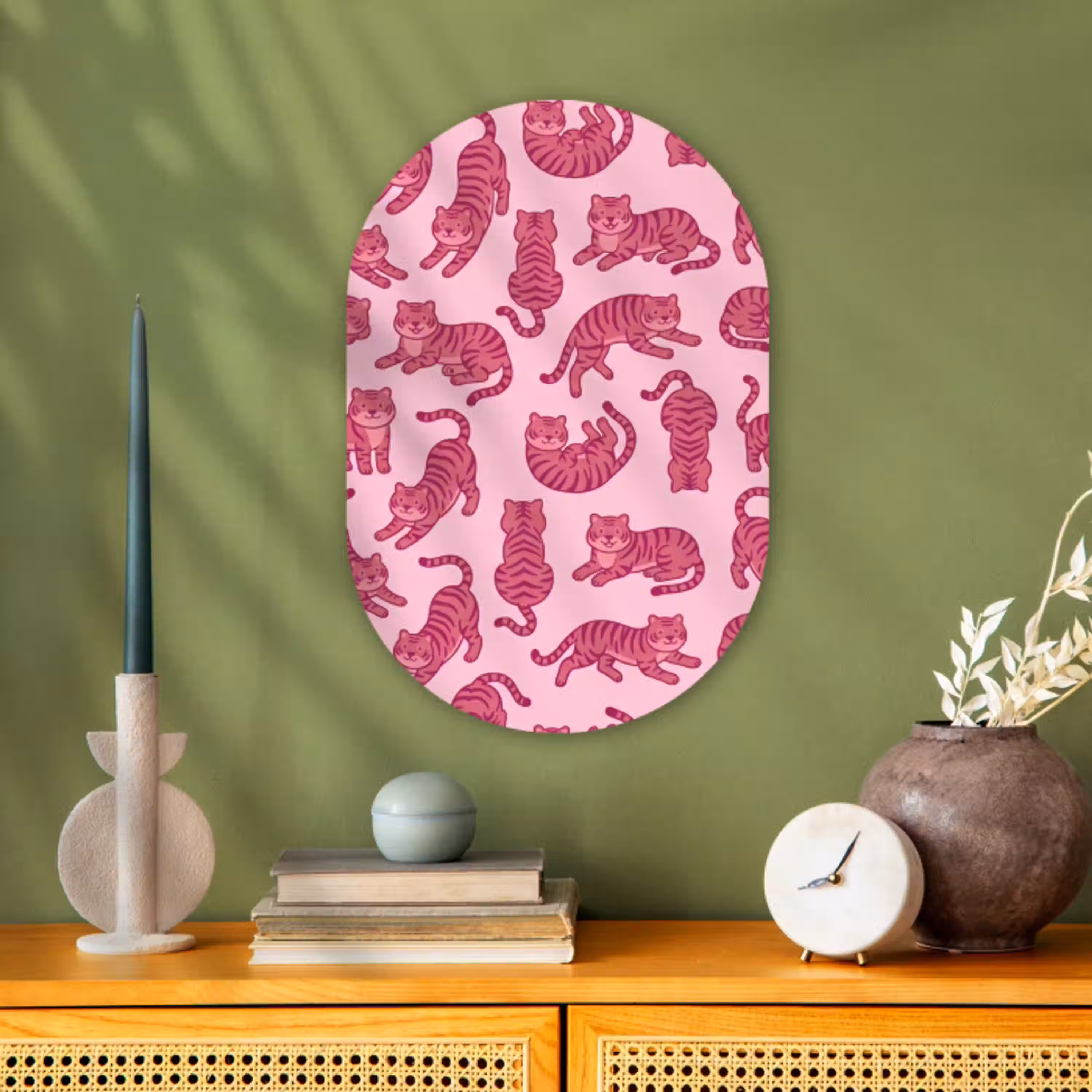 Dieren - Patroon - Roze - Speels - Cartoon Wandcirkel Ovaal Forex klein -sfeer2