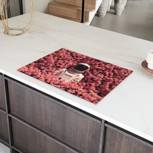 Bloemen - Roze - Astronaut Inductie beschermer vinyl 3mm klein -sfeer8