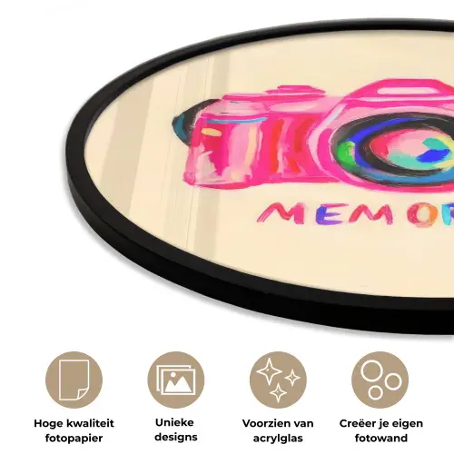 Camera - Memories - Roze - Geschilderd Fotolijst rond zonder passe partout klein -closeup_NL