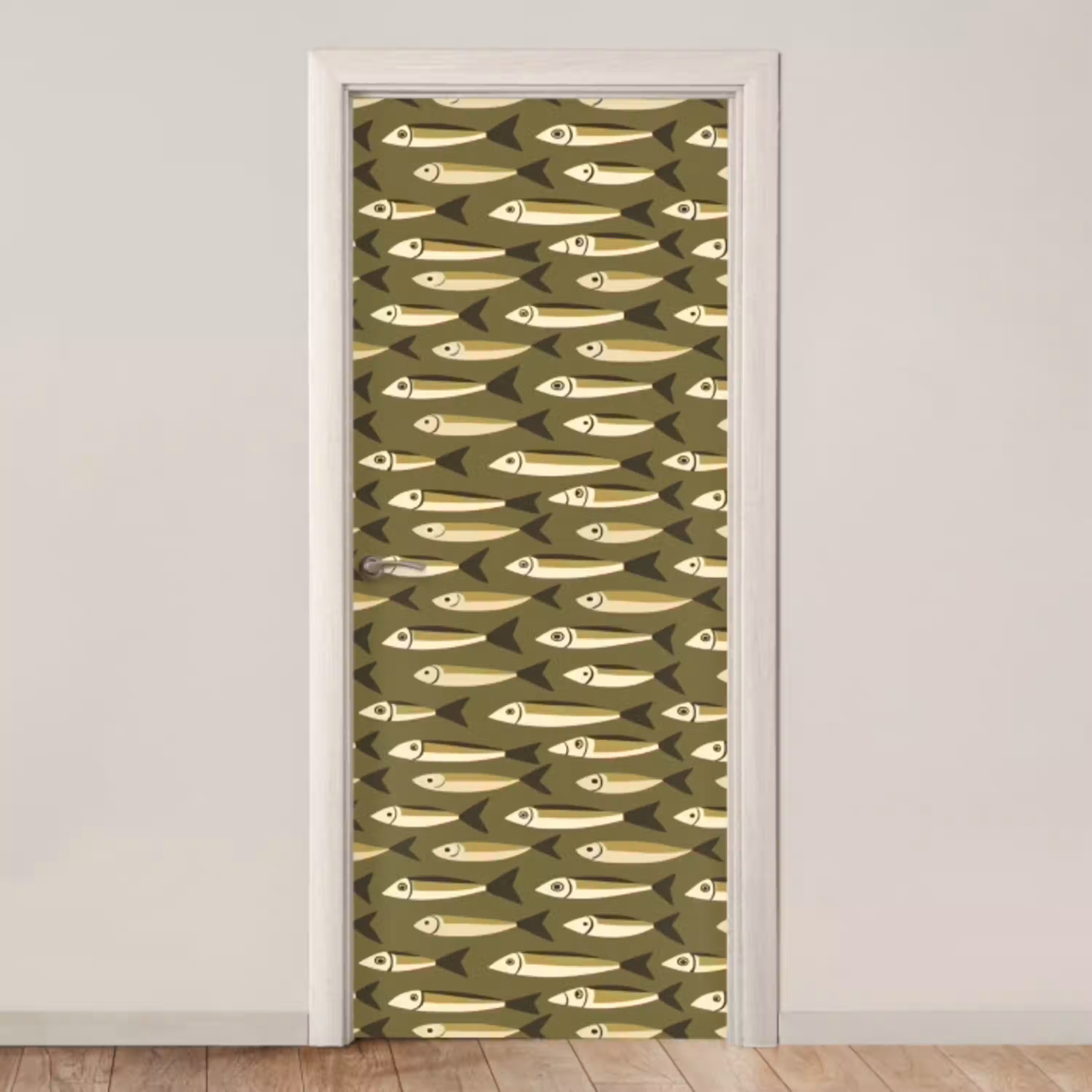 Vis - Patroon - Groen deurposter klein 289 -3d_beige