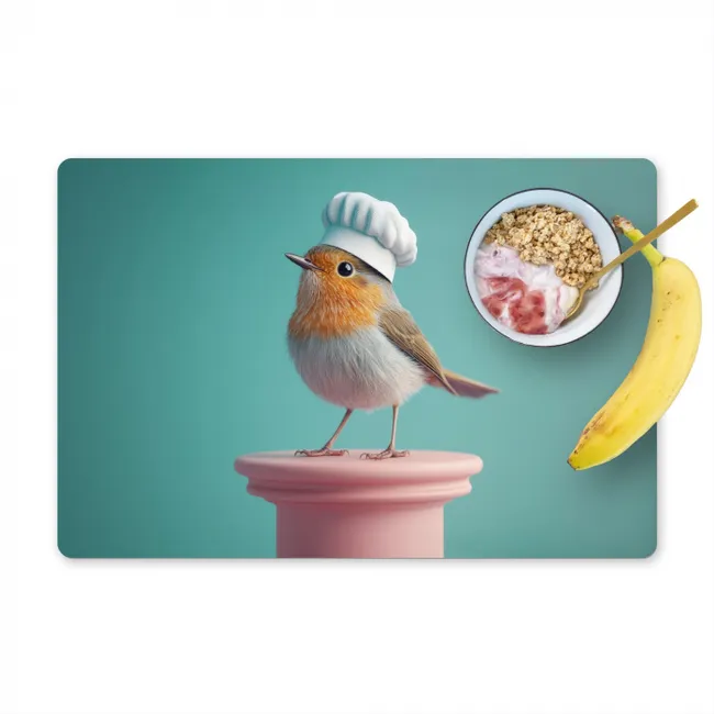 Roodborstje - Vogel - Koksmuts - Sokkel Placemat vinyl groot -zzzproduct_Kitchenyeah-website