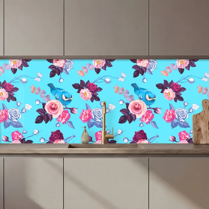 Vogel - Bloemen - Patronen keuken achterwand 2 middel 871 zz_3dshopping