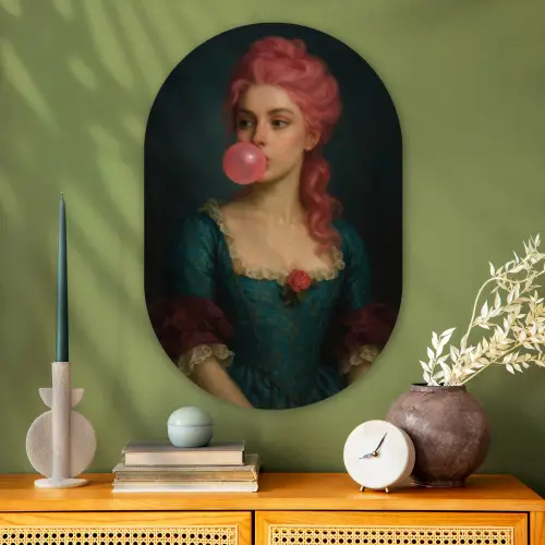 Vrouw - Portret - Kauwgombel Wandcirkel Ovaal Glas middel -sfeer2