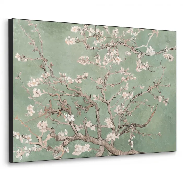 Amandelbloesem - Kunst - Van Gogh - Groen Textielframe - compleet frame klein -3d