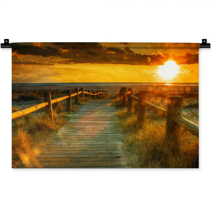 Zon - Strand - Duin - Horizon - Gras - Pad - Oranje Wandkleed katoen klein -zz3d
