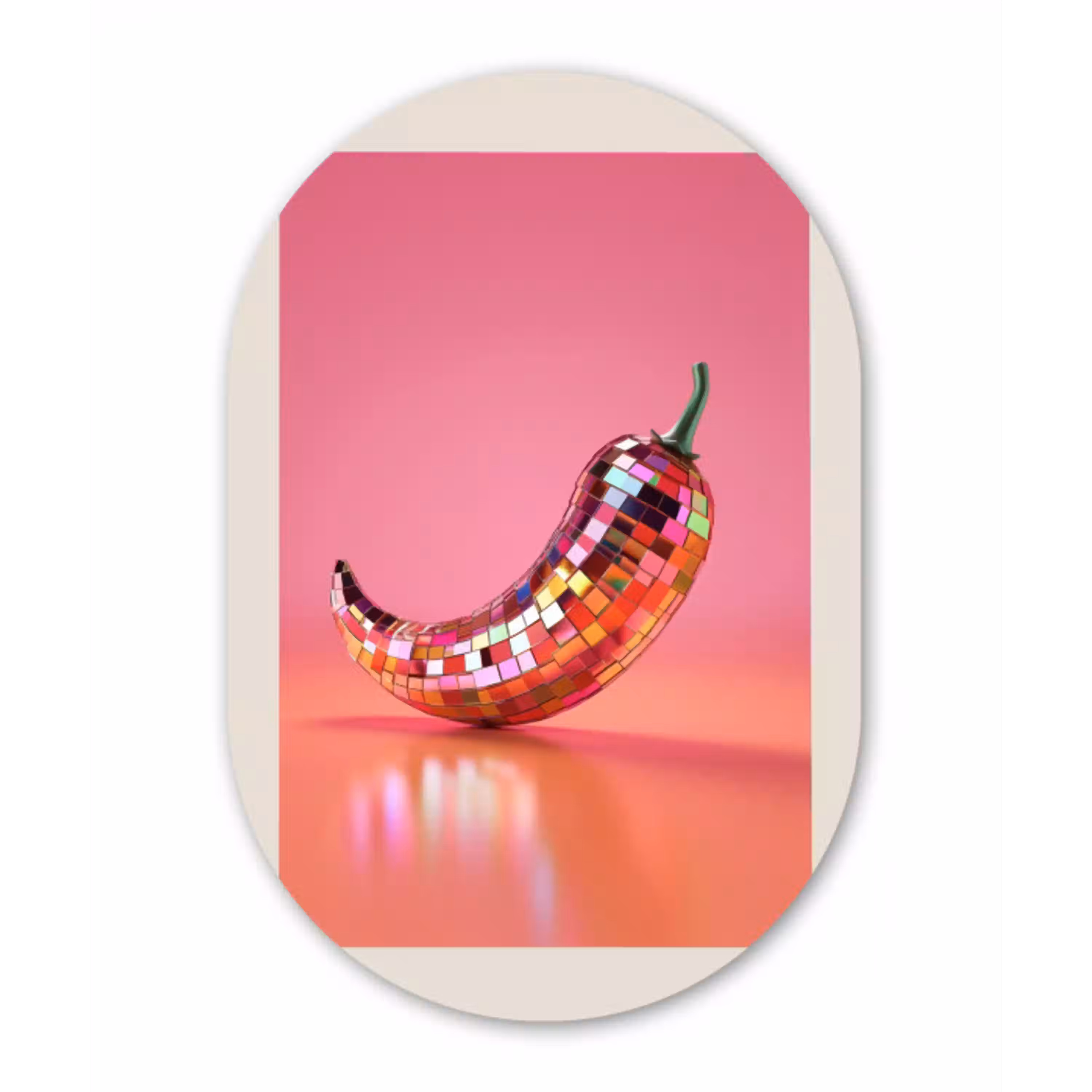 Disco - Peper - Roze Wandcirkel Ovaal Aluminium middel -3d