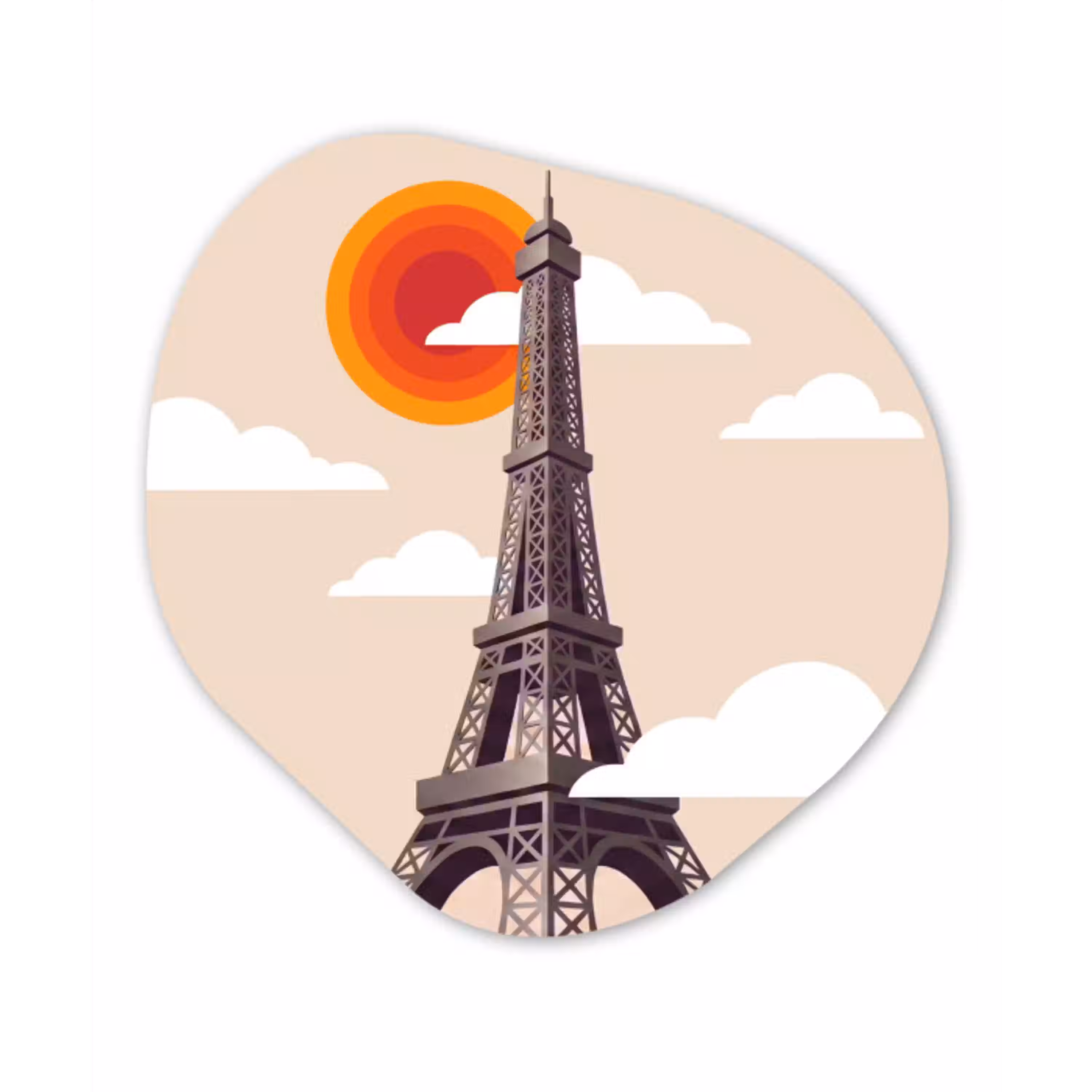 Eiffeltoren - Zon - Architectuur - Abstract - Beige Wandcirkel Organisch Aluminium middel -3d