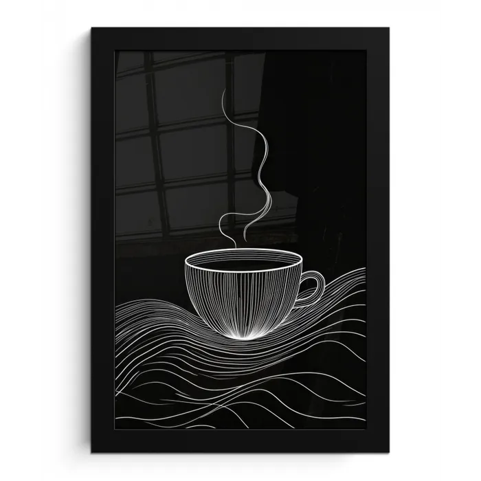 Lijntekening - Koffiekop - Zwart fotolijst zwart zonder passe partout klein -3d