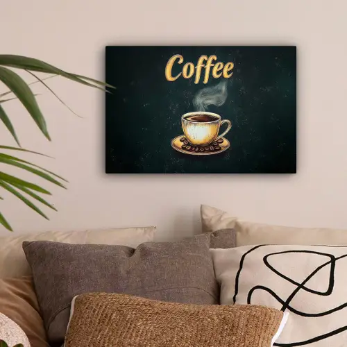Koffie - Schotel - Koffiebonen - Retro canvas 2cm klein -sfeer1