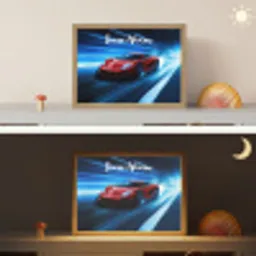 Rode raceauto - Blauw - Futuristisch Light Box met batterij (Wandlamp kind) middel -sfeer3_kind