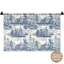 Huizen - Bomen - Water - Vogels - Blauw Wandkleed katoen klein 269 -t3d_DE