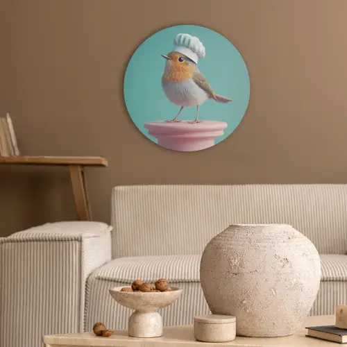 Roodborstje - Vogel - Koksmuts - Sokkel Akoestische PET Vilt - Rond klein -sfeer1