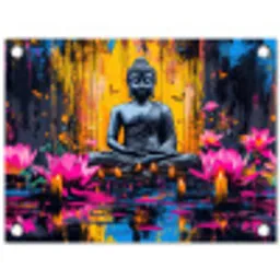 Buddha - Bloemen - Kaarsen - Geel tuinposter los doek klein -3d
