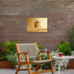 Pannenkoeken - Eten - Honing - Geel Tuinposter op houten frame 2 cm dik klein -sfeer3