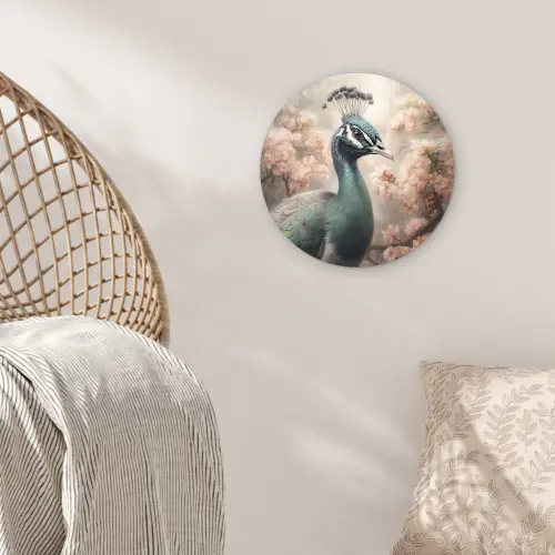 Pauw - Vogels - Bloemen - Boom - Botanisch Wandcirkel kunststof plaat 5mm dik klein -sfeer5