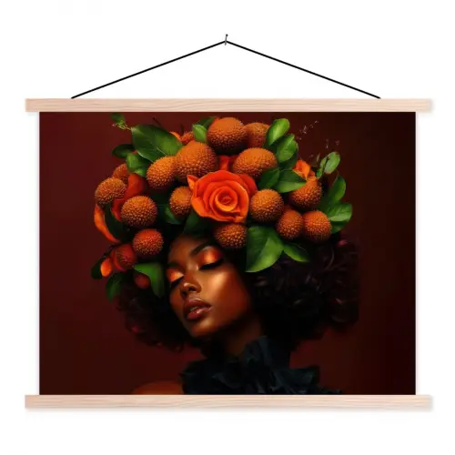 Vrouw - lychee - exotisch textielposter latten blank klein -3d