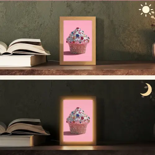 Cupcake - Kleurrijk - Edelstenen Light Box met kabel (Tafellamp) klein -sfeer3