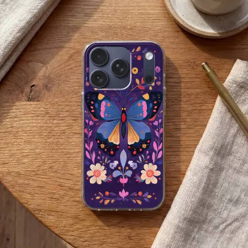 Sierlijk - Bloemen - Vlinder - Paars Telefoonhoesje iPhone 17 Pro klein -sfeer1