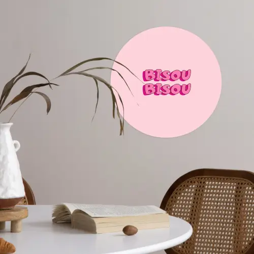Bisou - Roze - Schaduw Wandcirkel behangsticker klein -sfeer3