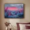 Schilderij - Zonsondergang - Bloemen - Rivier Textielframe - compleet frame klein -sfeer1