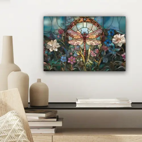 Libelle - Mozaïek - Bloemen - Kleurrijk canvas 2cm klein -sfeer6