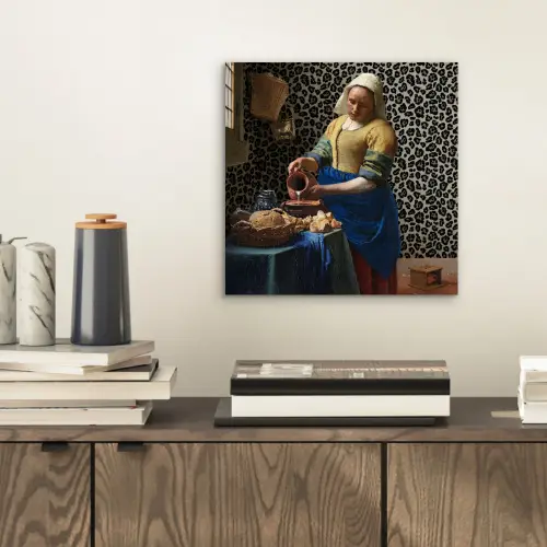 Melkmeisje - Kunst - Panterprint - Vermeer - Schilderij - Oude meesters aluminium wit klein -sfeer1