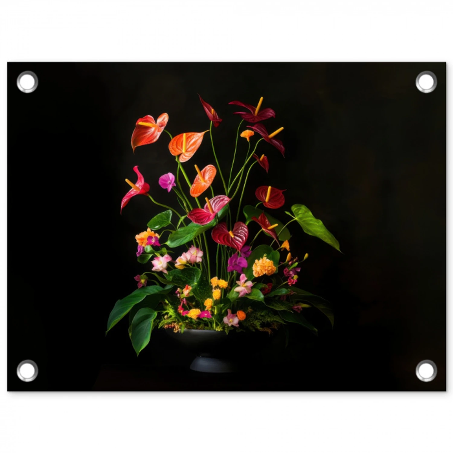 Bloemen - Vaas - Kleurrijk tuinposter los doek klein -3d