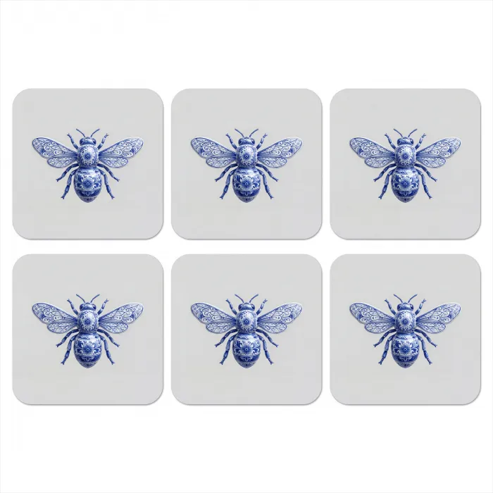 Bij - Modern - Delfts - Blauw onderzetter kurk middel -3d