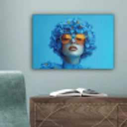 Vrouw - Bloem - Blauw - Modern - Bril - Portret canvas 2cm klein -sfeer4