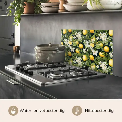 Hangende - Citroenen - Witte - Bloemetjes keuken achterwand spatscherm klein 900 -usp_NL
