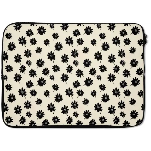Madeliefjes - Grafisch - Zwart - Beige laptophoes neopreen klein 279 -zkaufland3dotto