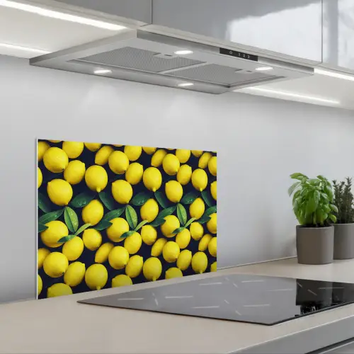 Gele - Citroenen - Druppels - Fruit keuken achterwand spatscherm klein 900 -3d_schuin