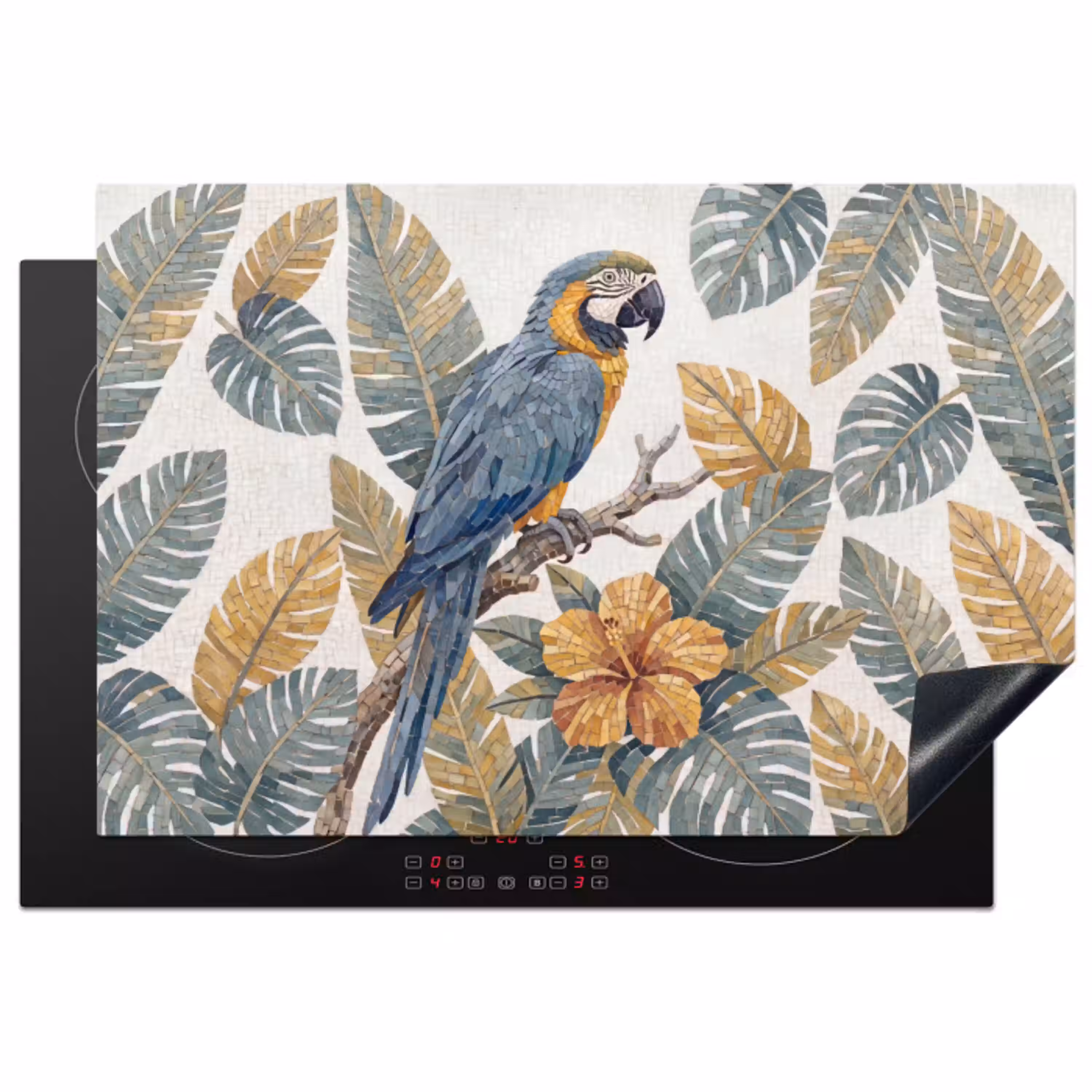 Vogel - Tak - Natuur - Mozaïek - Blauw Inductie beschermer vinyl 3mm klein -3d