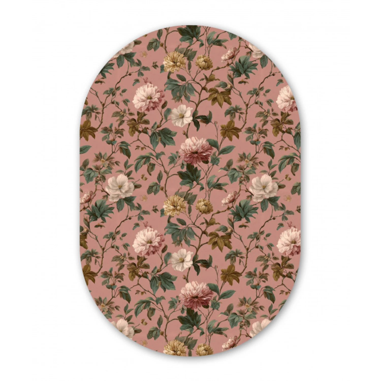 Bloemen - Klassiek - Roze Wandcirkel Ovaal Forex klein 630 -3d