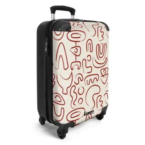 Donkerrode abstracte vormen op beige NBS - Handbagage koffer - Kinderen Unisex middel -productfoto_3d