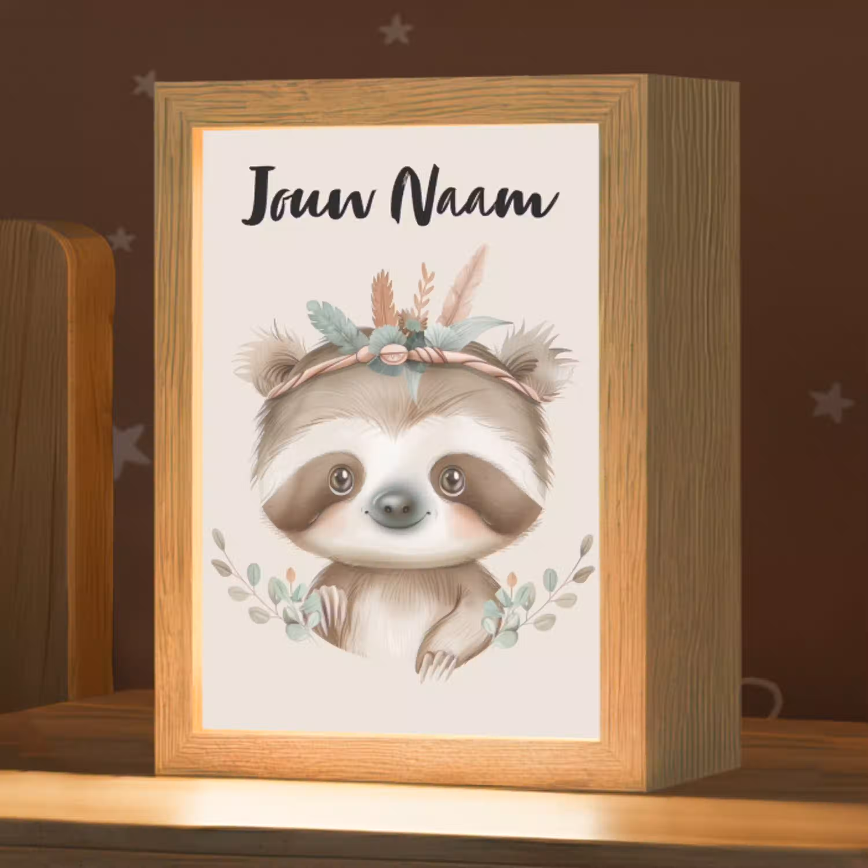 Luiaard - Dieren - Bohemian - Boho Light Box met kabel (Kinderlampje) klein -zzz_3d_website